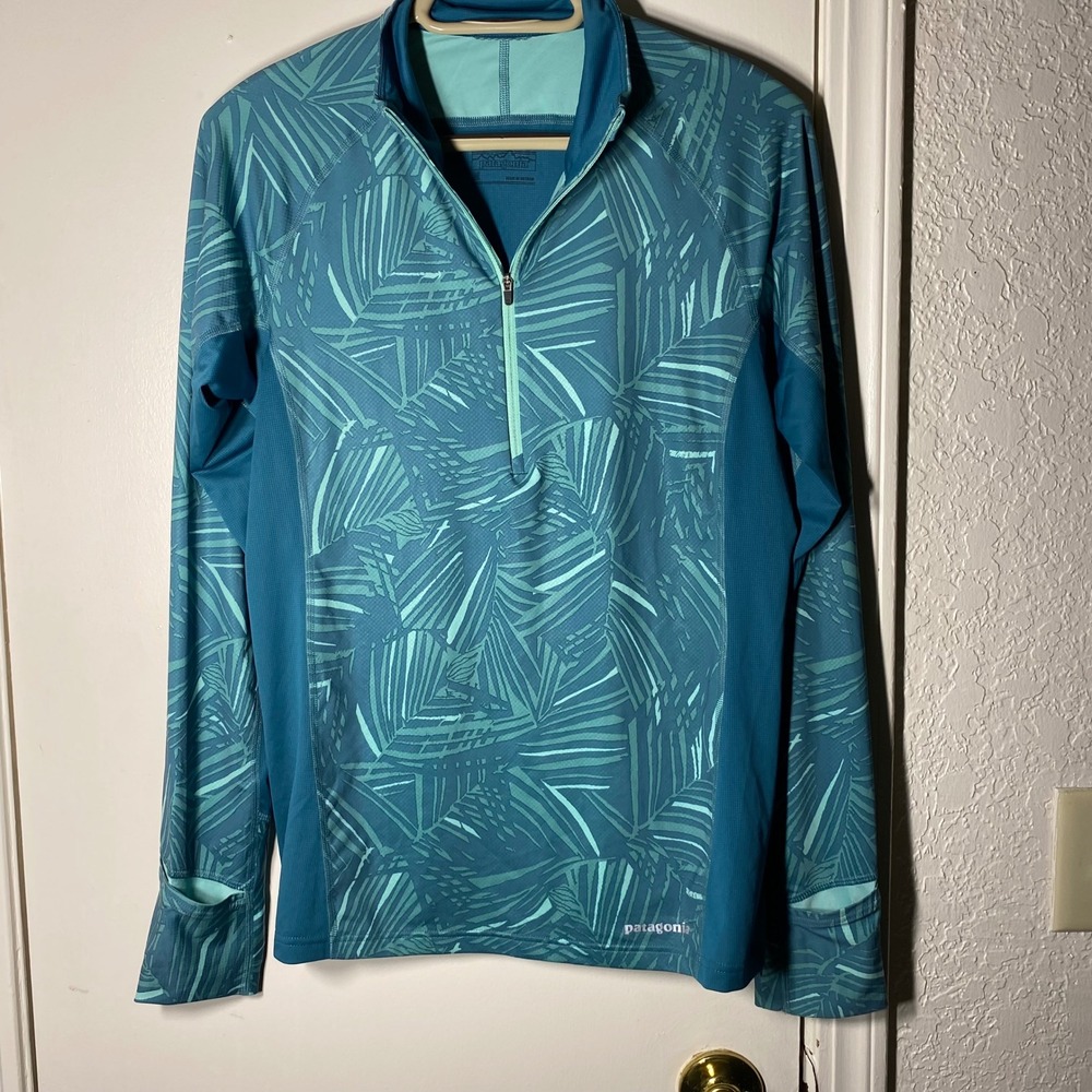Patagonia Womens Capilene Midweight 1/4 Zip Pullover Teal Palm Print Size M - Picture 4 of 10